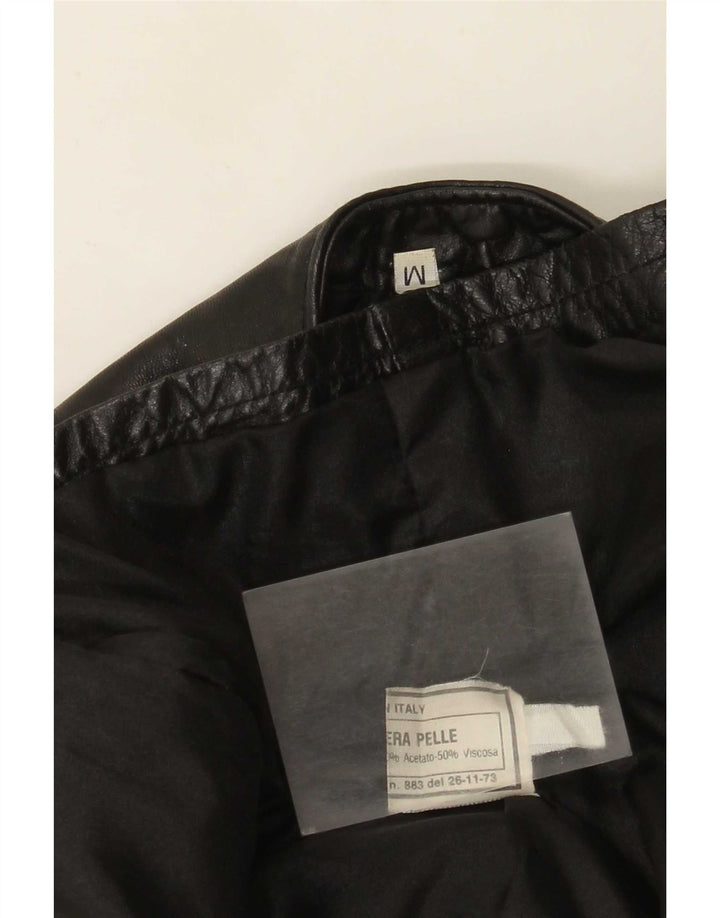 Vintage mujer cuero Gilet Reino Unido 12 Medio Negro