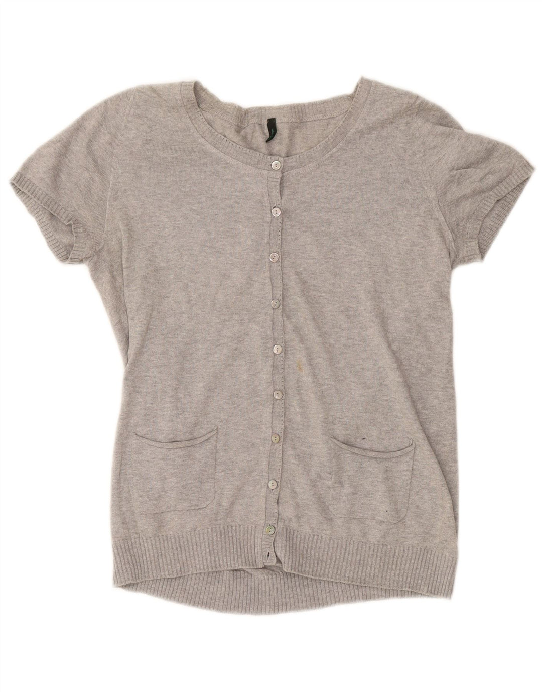 BENETTON Suéter tipo cárdigan de manga corta para mujer UK 42 Gris medio moteado