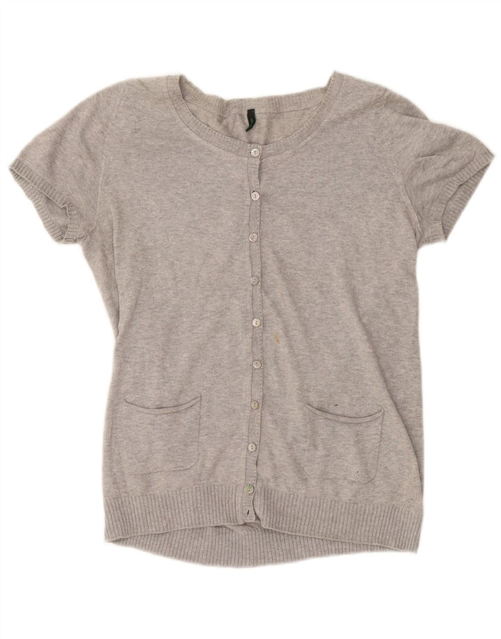 BENETTON Suéter tipo cárdigan de manga corta para mujer UK 42 Gris medio moteado