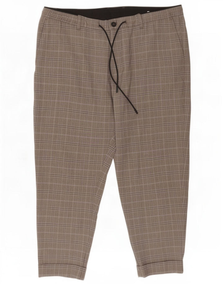 Zara Hombre Pantalón Corto XL W34 L24 Poliéster A Cuadros Gris