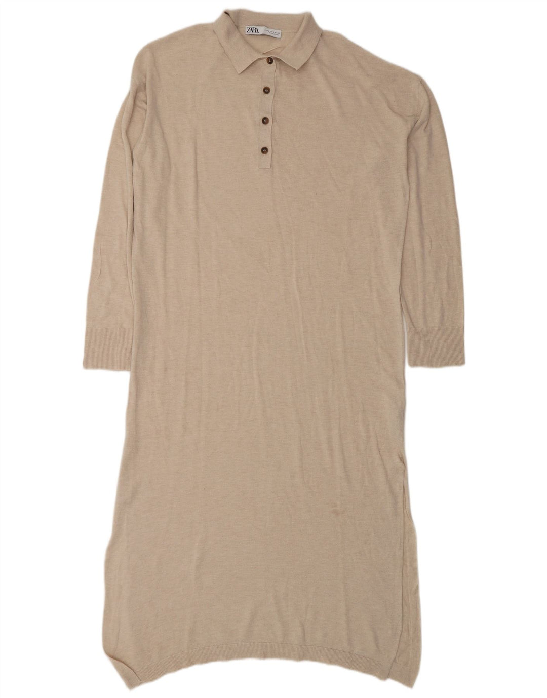 Zara Vestido Polo Extragrande De Manga Larga para Mujer UK 10 Small Beige Poliéster
