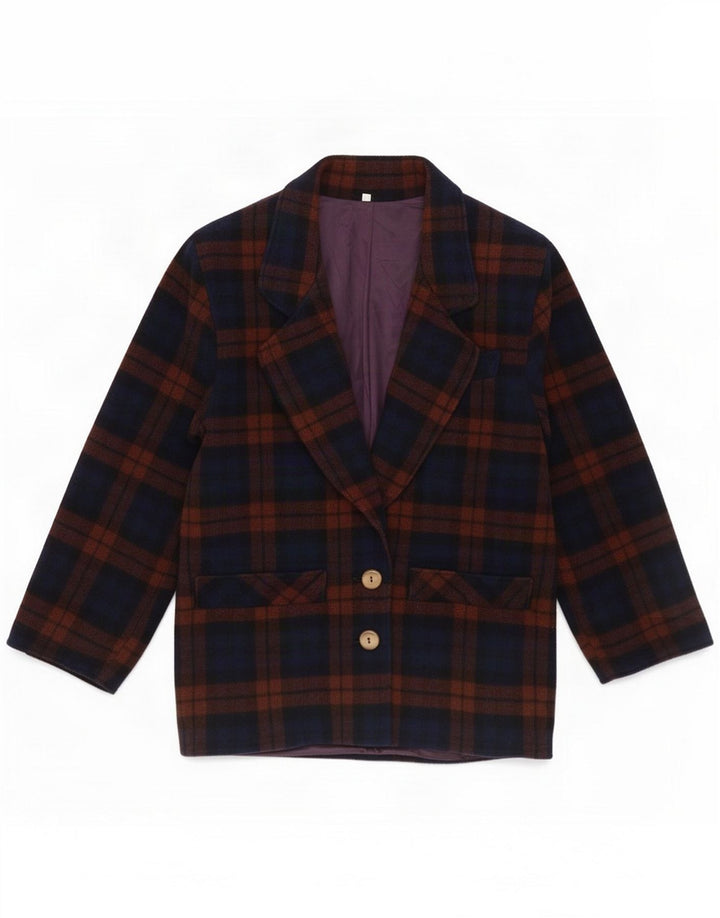 Chaqueta blazer vintage de 2 botones para mujer IT 42 Lana a cuadros morada mediana