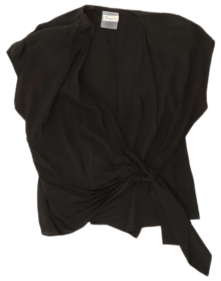 Vintage mujer oversized Wrap Blusa Top US 4 Pequeño Acetato Negro