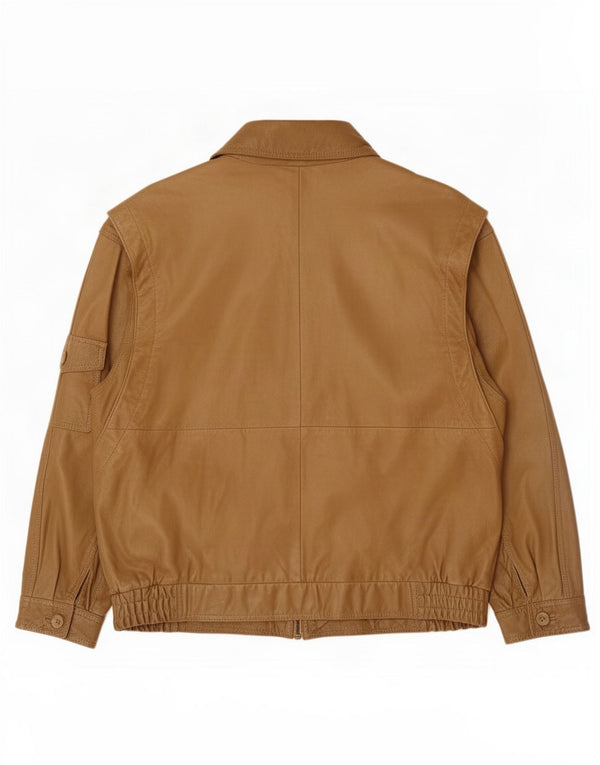 Chaqueta de cuero vintage para hombre IT 54 2XL Marrón