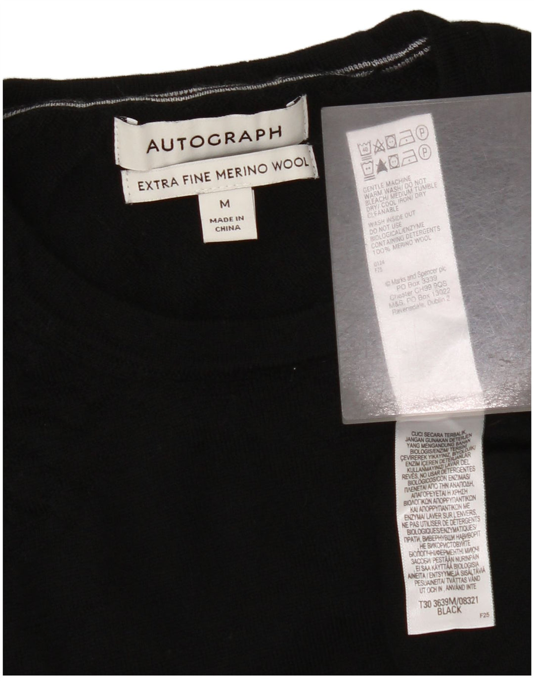 Marks & Spencer Jersey Autograph con cuello redondo para hombre, talla mediana, negro