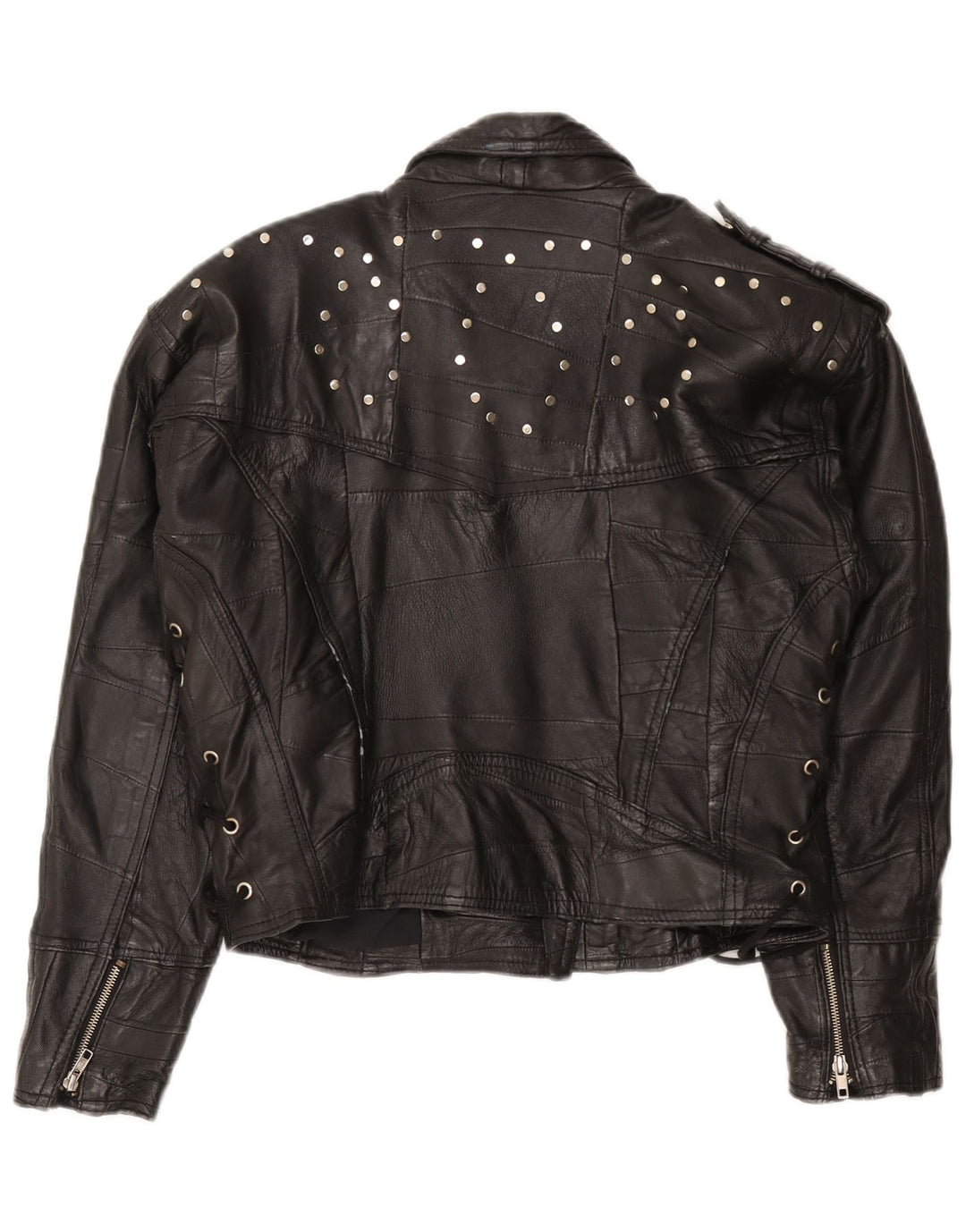 Vintage mujer biker chaqueta de cuero IT 42 cuero negro medio