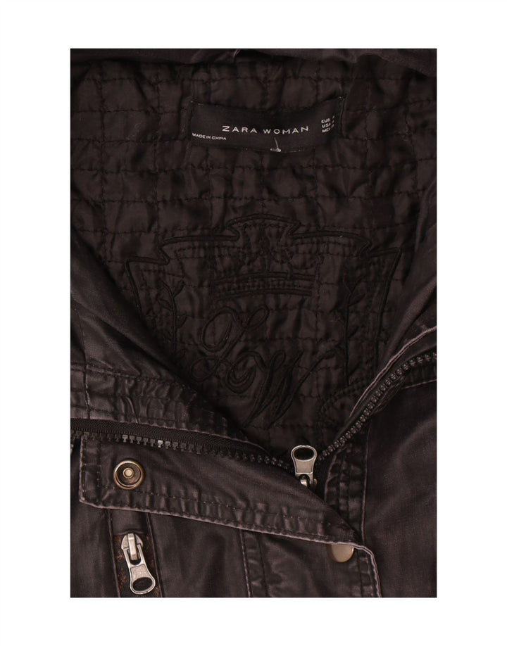 Zara Mujer Chaqueta De Algodón Encerado Con Capucha Reino Unido 44 Mediano Negro