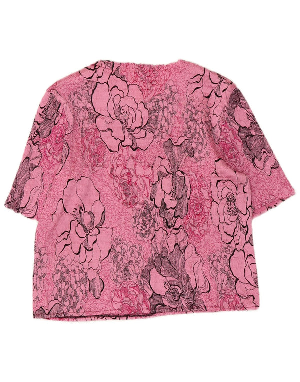 Vintage mujer blusa Top Reino Unido 20 2XL rosa floral