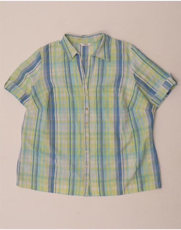 Marks & Spencer Camisa de manga corta para mujer UK 22 3XL Poliéster a cuadros verdes