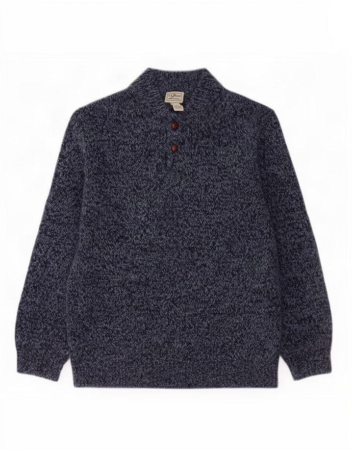 L.L.Bean Suéter tipo jersey con cuello y botones para hombre XL Lana de cordero moteada en azul marino