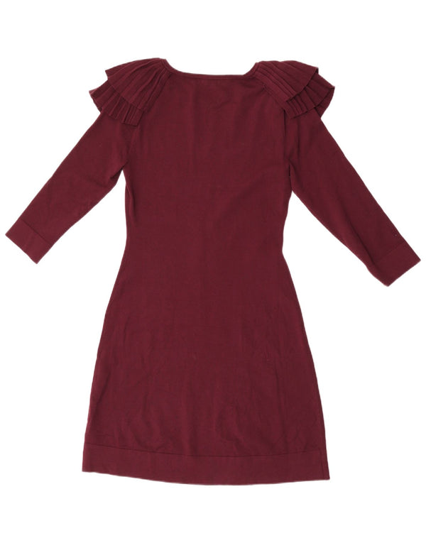 Karen Millen Vestido tipo jersey de manga 3/4 para mujer UK 10 Small Borgoña Viscosa