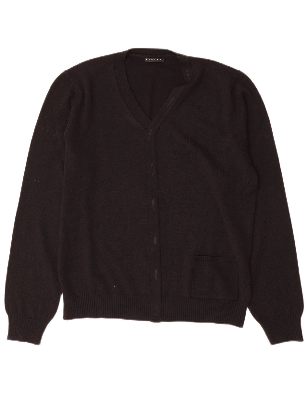 SISLEY Jersey con cuello en V para mujer UK 40 Lana negra mediana