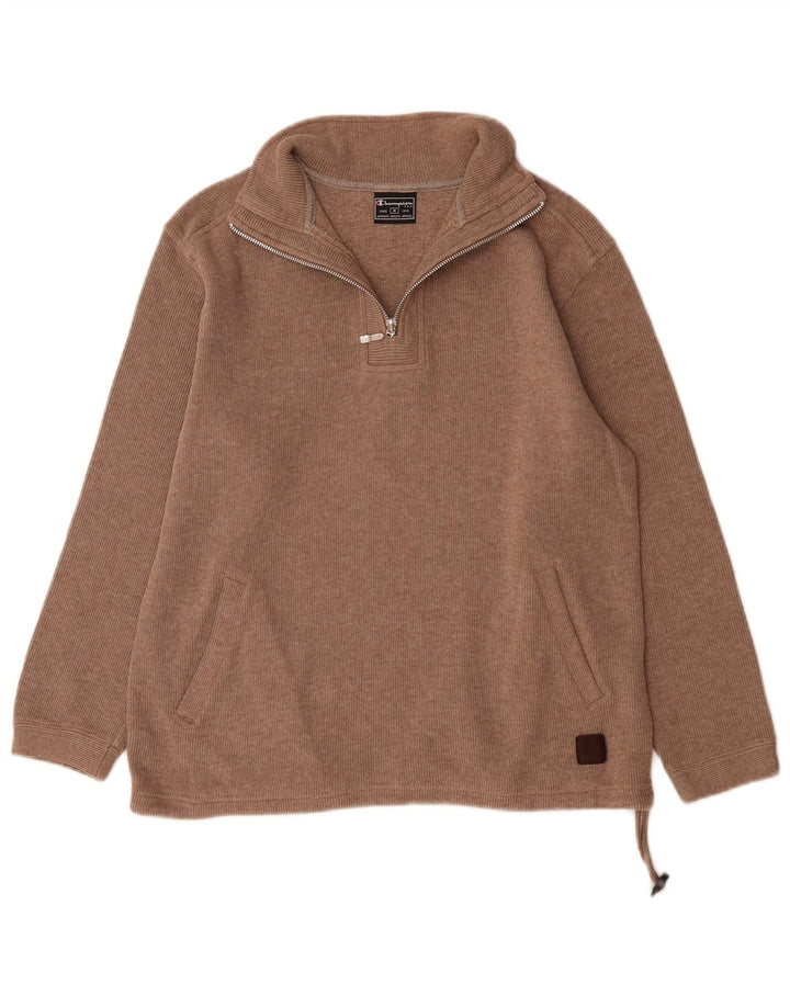 Champion Sudadera con cuello y cremallera para mujer UK 14 Algodón marrón medio