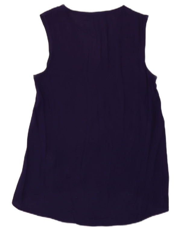 Zara Mujer Blusa Top UK 10 Small Azul Marino Poliéster