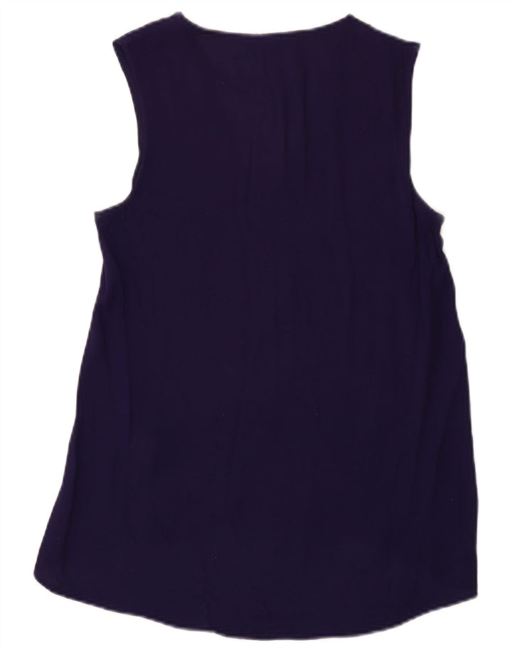 Zara Mujer Blusa Top UK 10 Small Azul Marino Poliéster