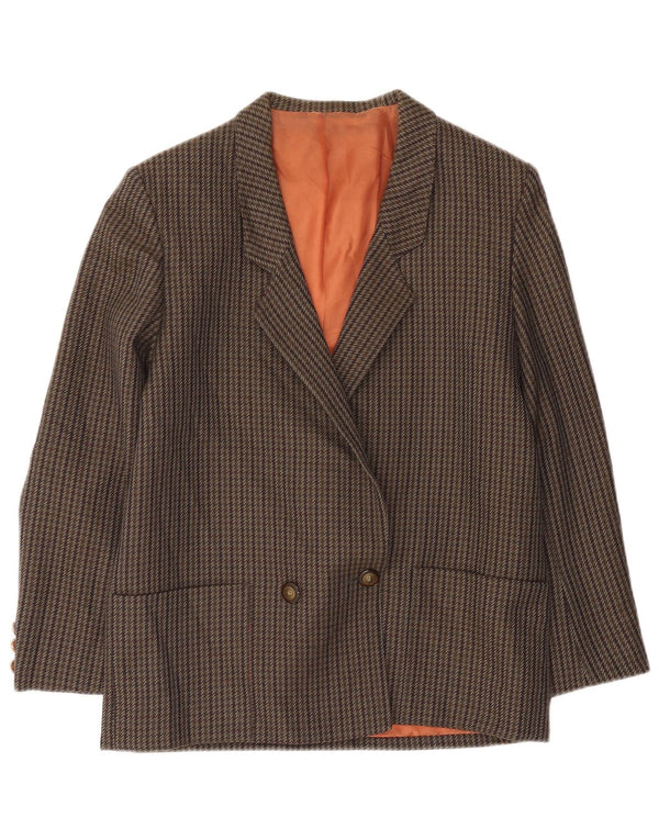 Vintage mujer chaqueta blazer de doble pecho Reino Unido 14 pata de gallo marrón medio