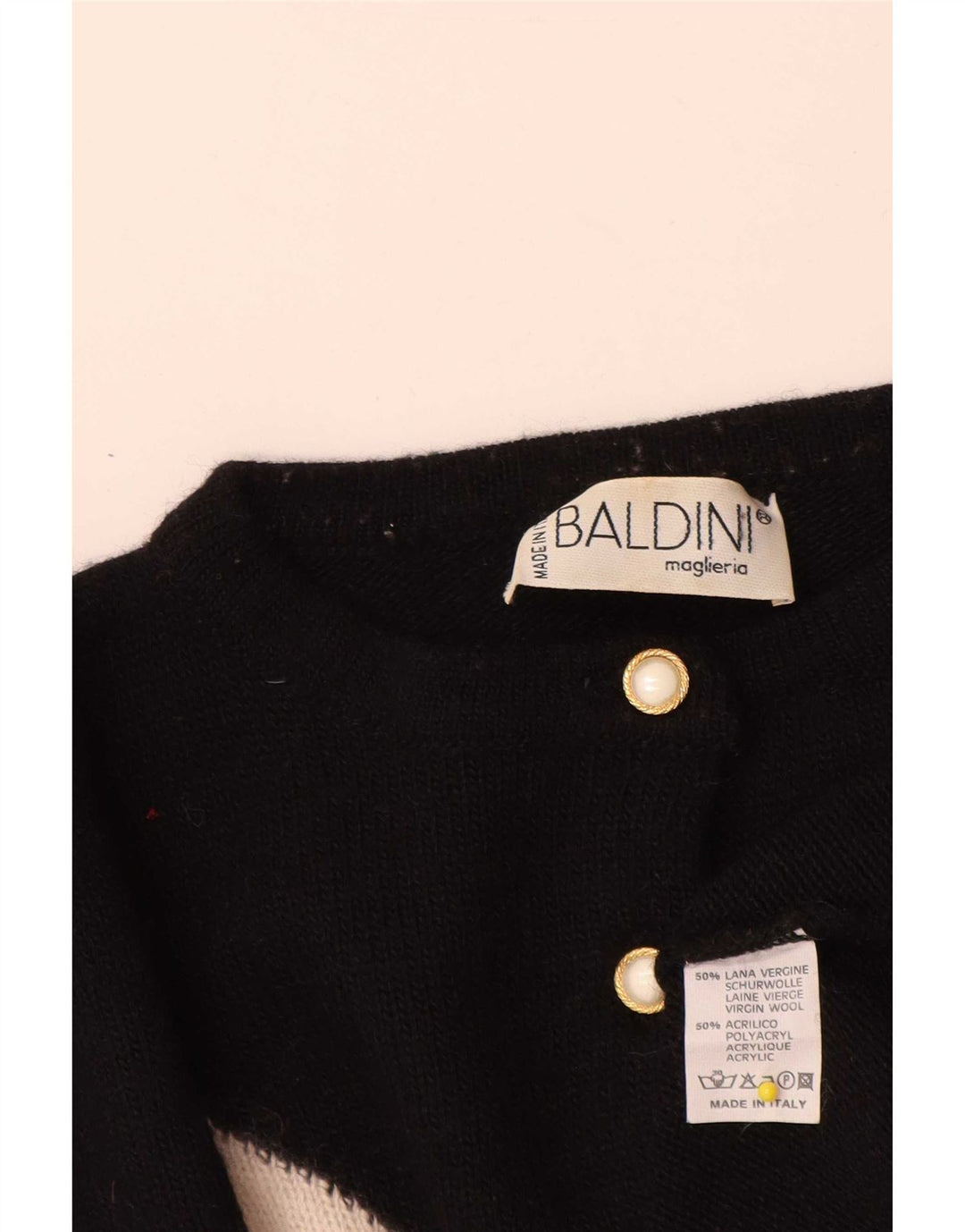 Baldini Suéter tipo jersey con cuello y botones para mujer UK 46 Large Black Argyle/Diamond