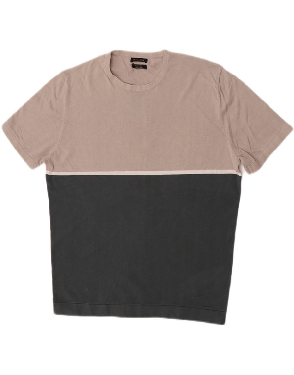 Massimo Dutti Hombre Camiseta Top Algodón Colorblock Verde Medio