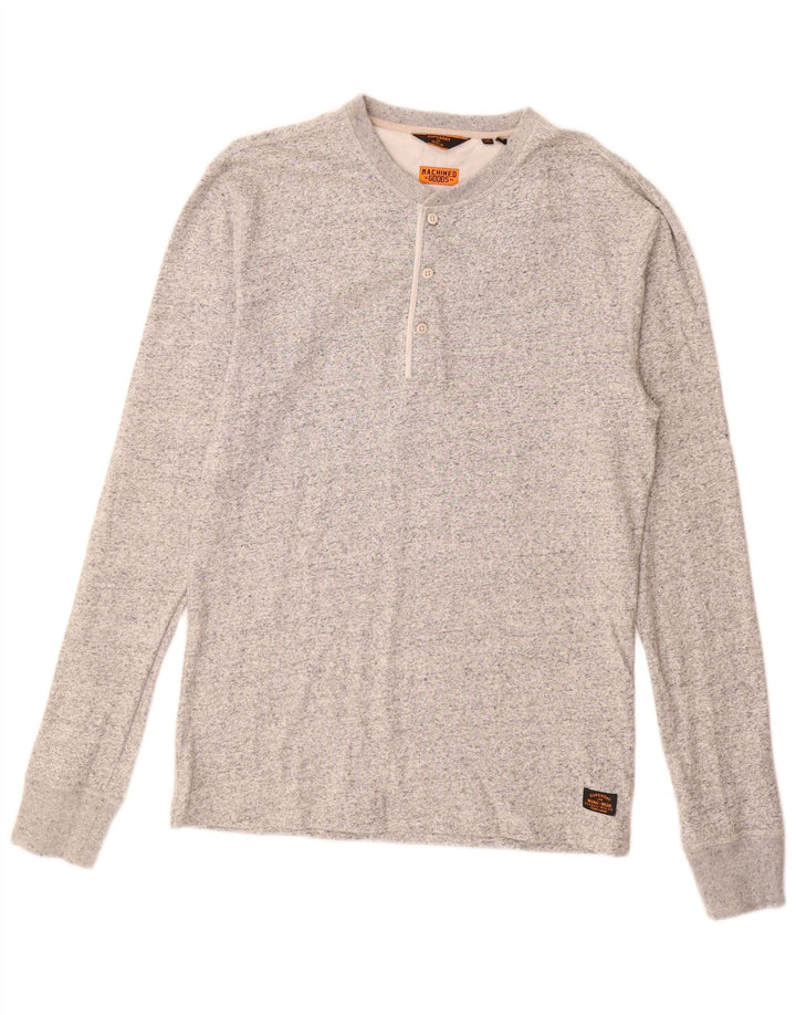 SUPERDRY Hombre Top de manga larga de algodón moteado gris medio