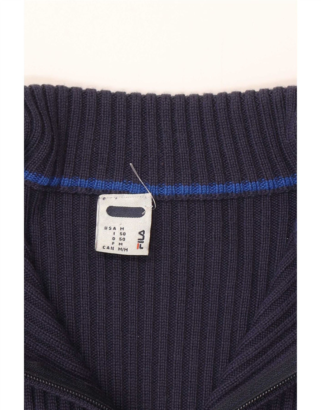 Fila Mens Zip Neck Jumper Sweater IT 50 Medium Azul Marino Rayas