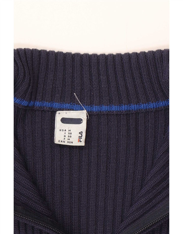 Fila Mens Zip Neck Jumper Sweater IT 50 Medium Azul Marino Rayas