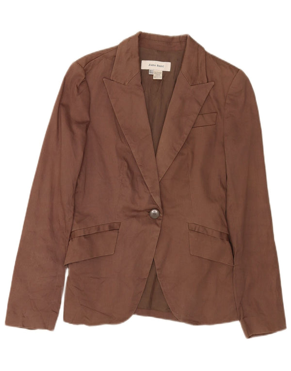 Zara Mujer Chaqueta Blazer De 1 Botón UK 10 Small Marrón Algodón