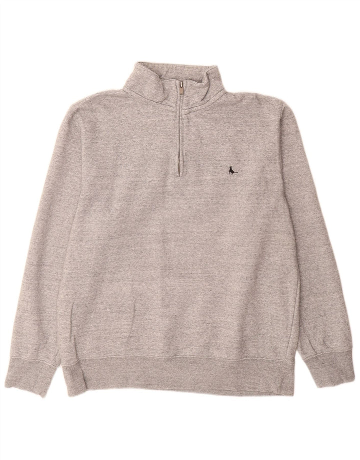 JACK WILLS Sudadera con cuello y cremallera para hombre Jersey de algodón moteado gris grande