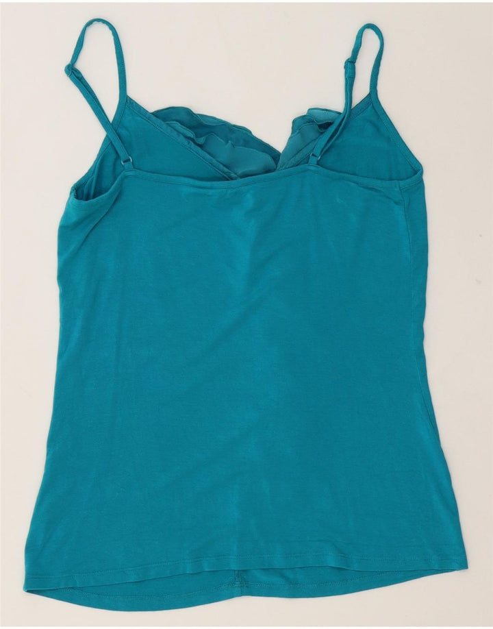 MONSOON Womens Ruffle Front Crop Cami Top UK 12 Medium Blue Viscose Vintage Monsoon and Second-Hand Monsoon from Messina Hembry 