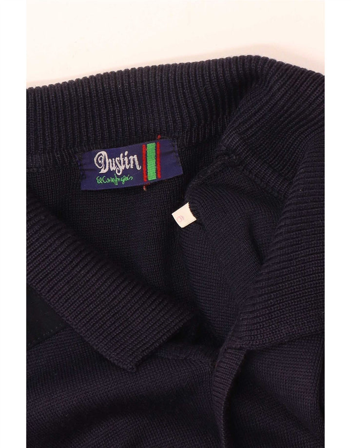 Vintage hombres Cardigan suéter grande azul marino
