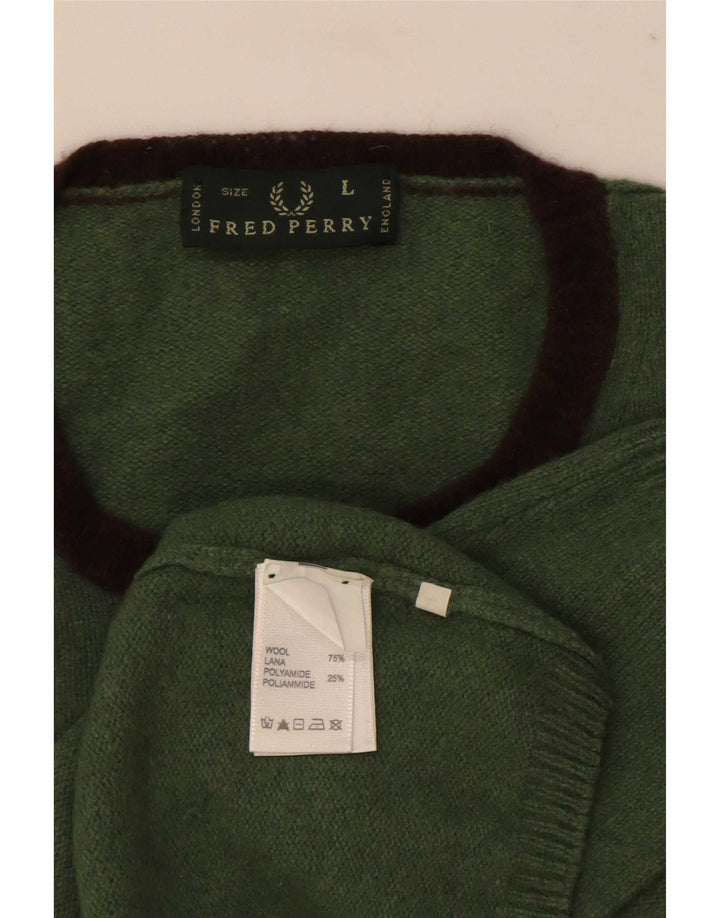 Fred Perry Jersey De Cuello Redondo Para Hombre Jersey De Lana Verde Grande