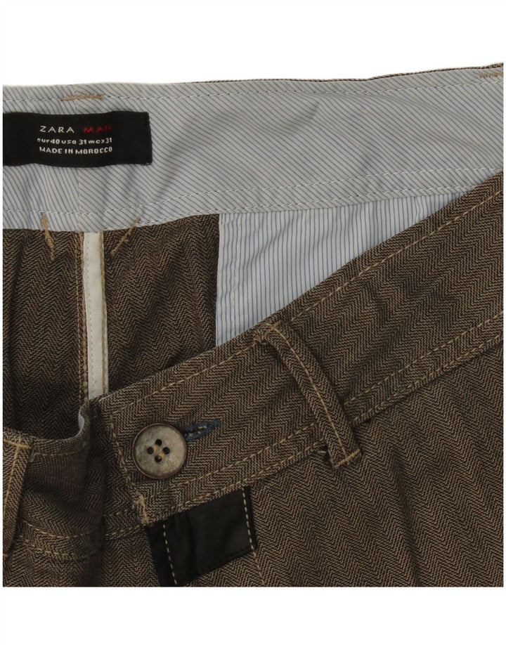 Zara Pantalón chino recto para hombre EU 40 Medium W31 L30 Grey Herringbone