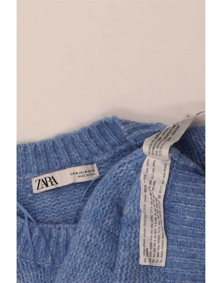 Zara Mujer Jersey De Cuello Redondo De Gran Tamaño UK 44 Poliéster Azul Medio