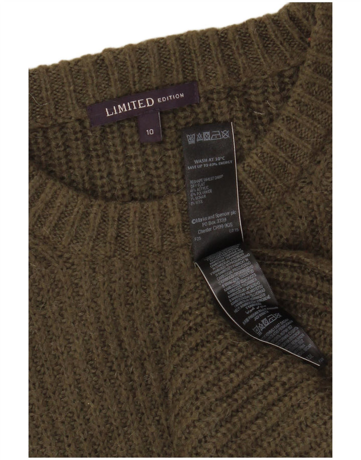 Marks & Spencer Suéter de Cuello Redondo para Mujer UK 10 Pequeño Acrílico Verde