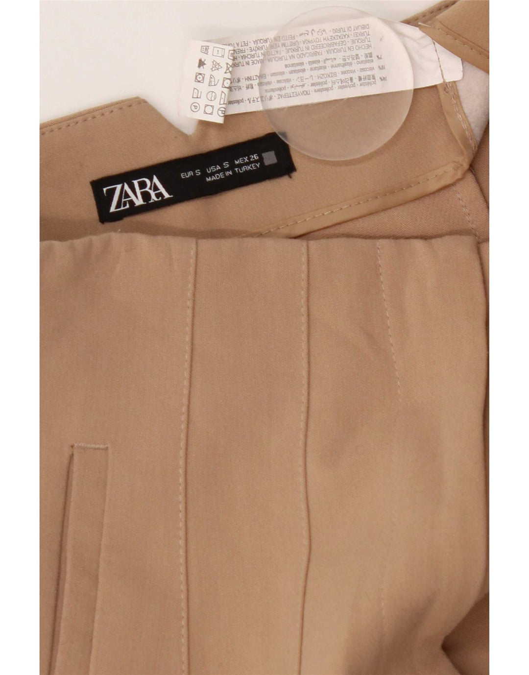 Zara Mujer Pantalón Chino Tapered Pequeño W26 L26 Poliéster Marrón