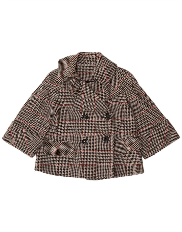 Zara Chaqueta Blazer Corta De Doble Botonadura para Mujer UK 44 Gris Medio A Cuadros