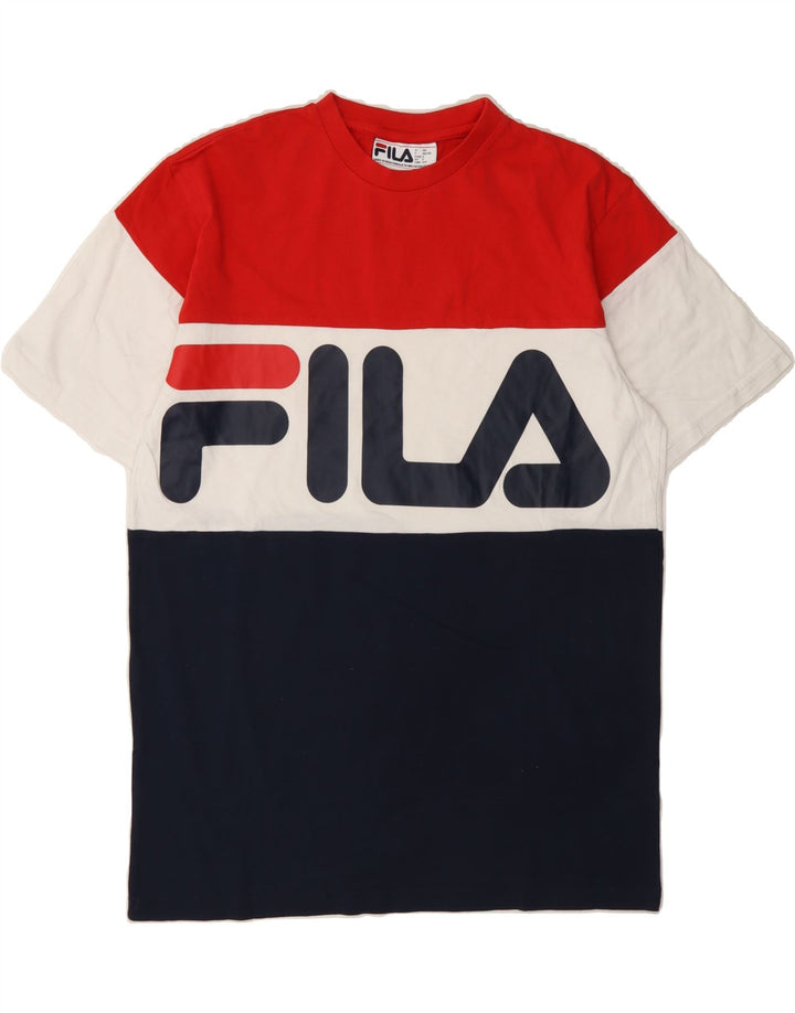 FILA Mens Graphic T-Shirt Top Small Multicoloured Colourblock Cotton Vintage Fila and Second-Hand Fila from Messina Hembry 