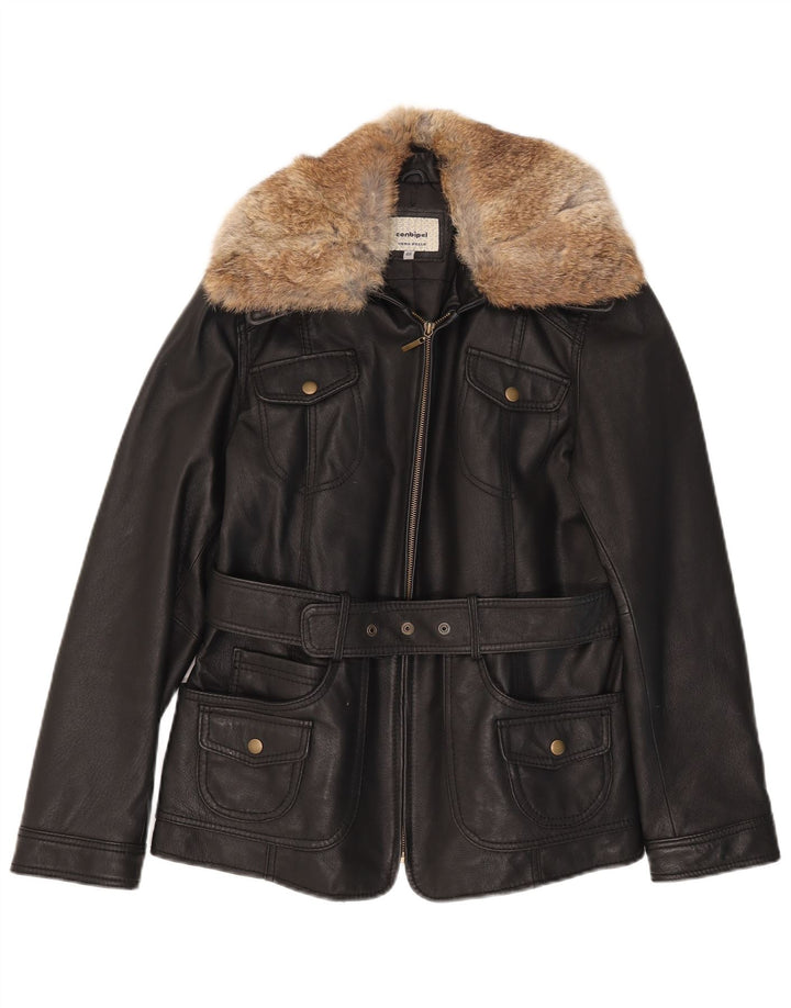 Conbipel Chaqueta De Cuero Mujer IT 46 Grande Cuero Negro