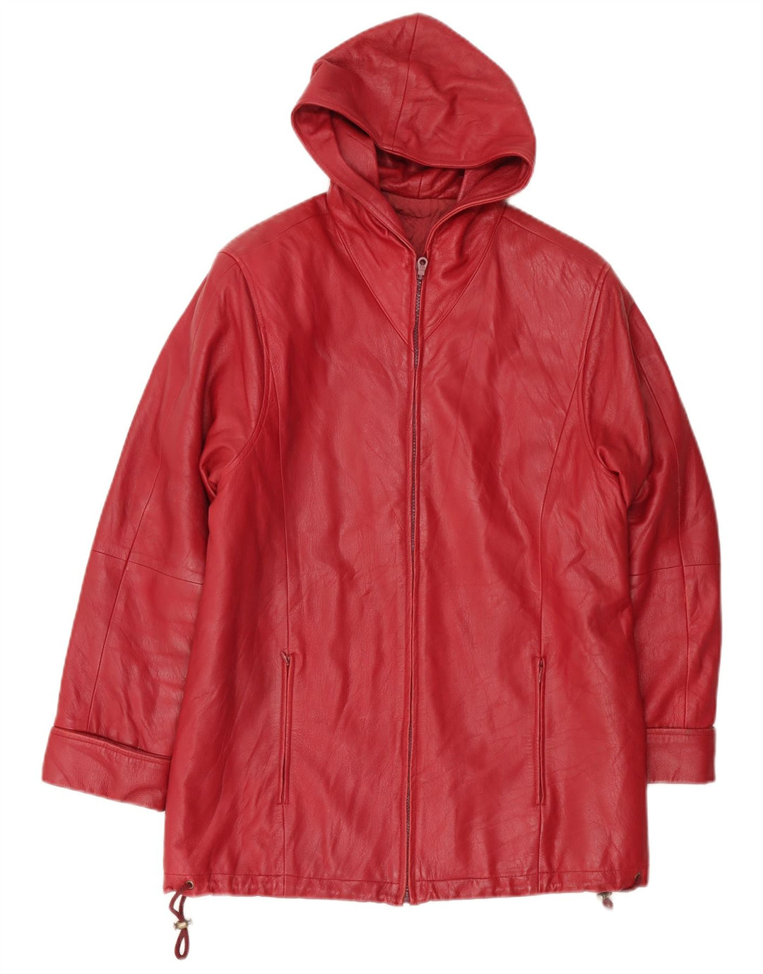 Vintage mujer abrigo de cuero con capucha Reino Unido 12 rojo medio