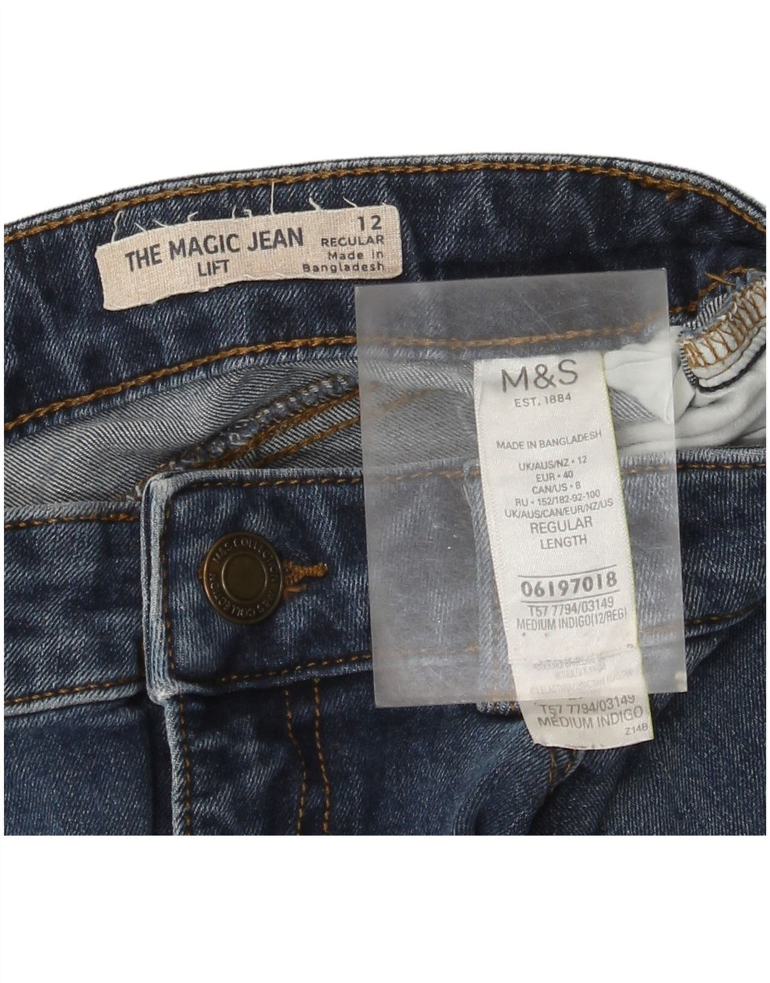 Marks & Spencer Vaqueros ajustados regulares para mujer UK 12 Medium W30 L28 Algodón azul