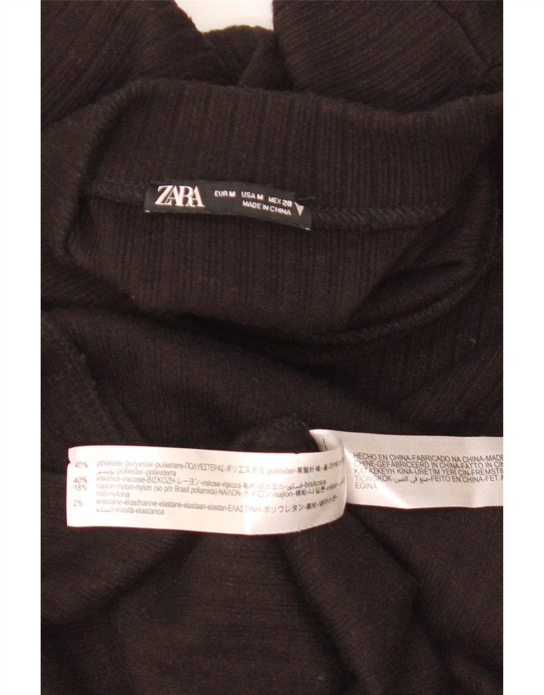 Zara Mujer Vestido Jersey De Manga Larga UK 42 Mediano Negro Poliéster