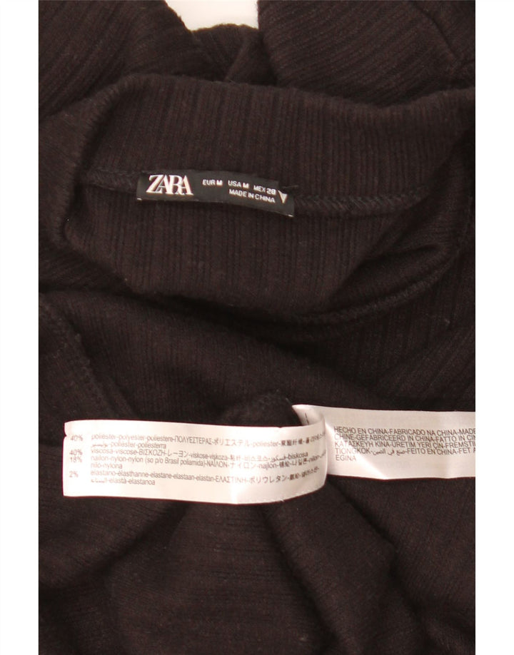 Zara Mujer Vestido Jersey De Manga Larga UK 42 Mediano Negro Poliéster