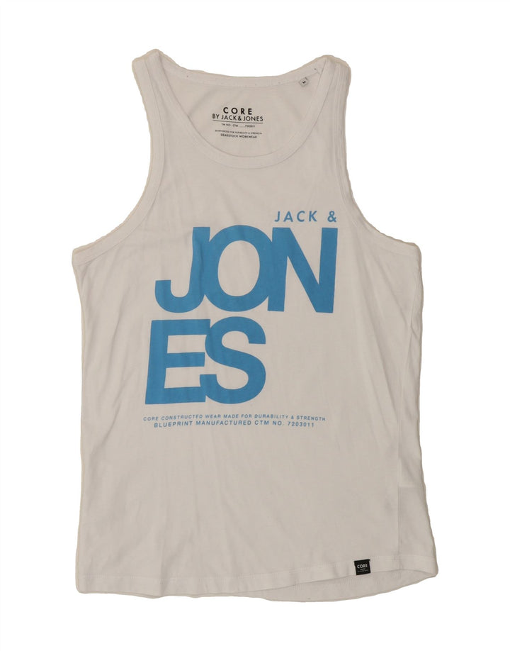 JACK & JONES Mens Core Graphic Vest Top Medium White Cotton Vintage Jack & Jones and Second-Hand Jack & Jones from Messina Hembry 
