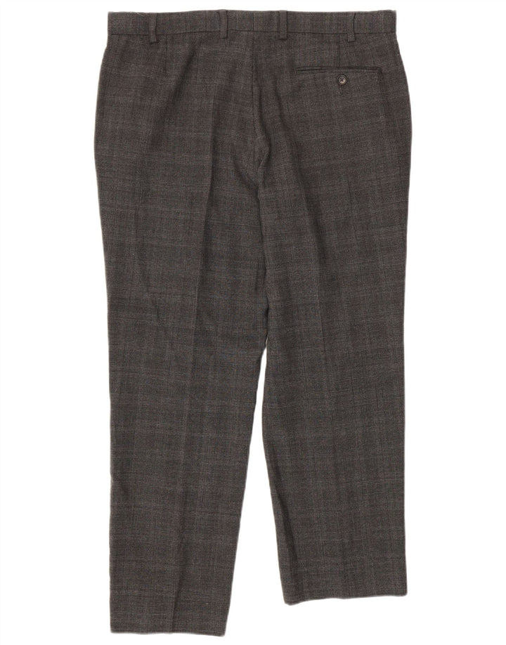 Marks & Spencer Pantalones informales de corte entallado para hombre W36 L28 Lana a cuadros gris