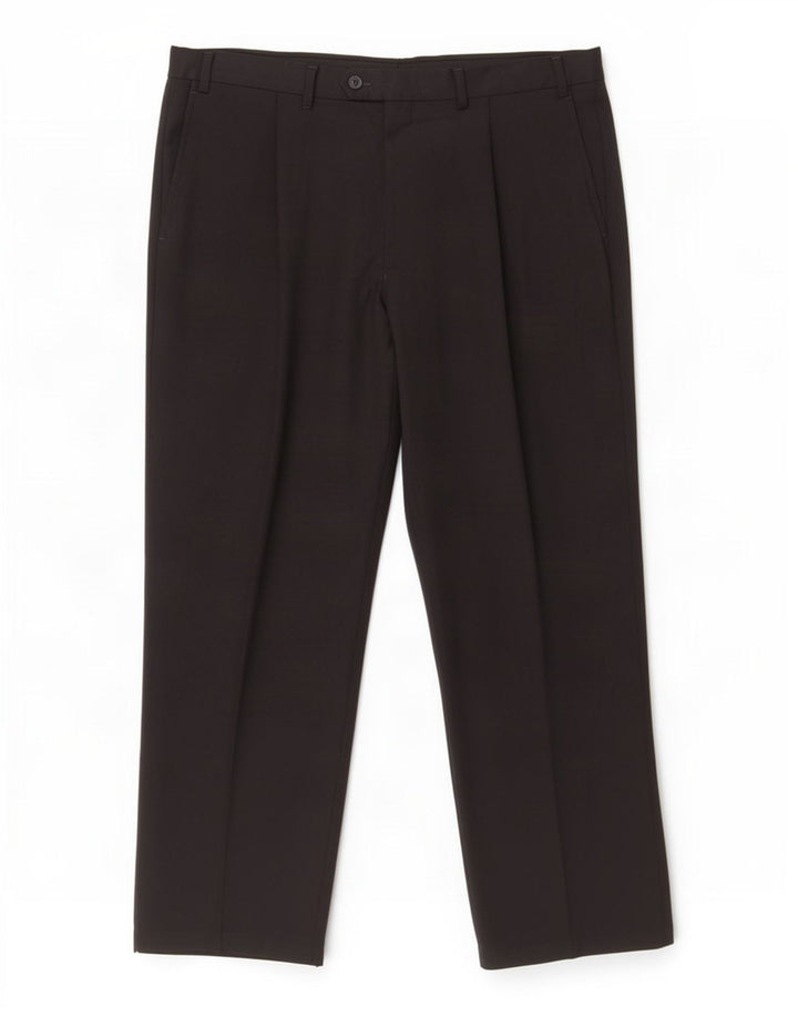 Marks & Spencer Pantalón de traje con pinzas para hombre W38 L31 Poliéster negro