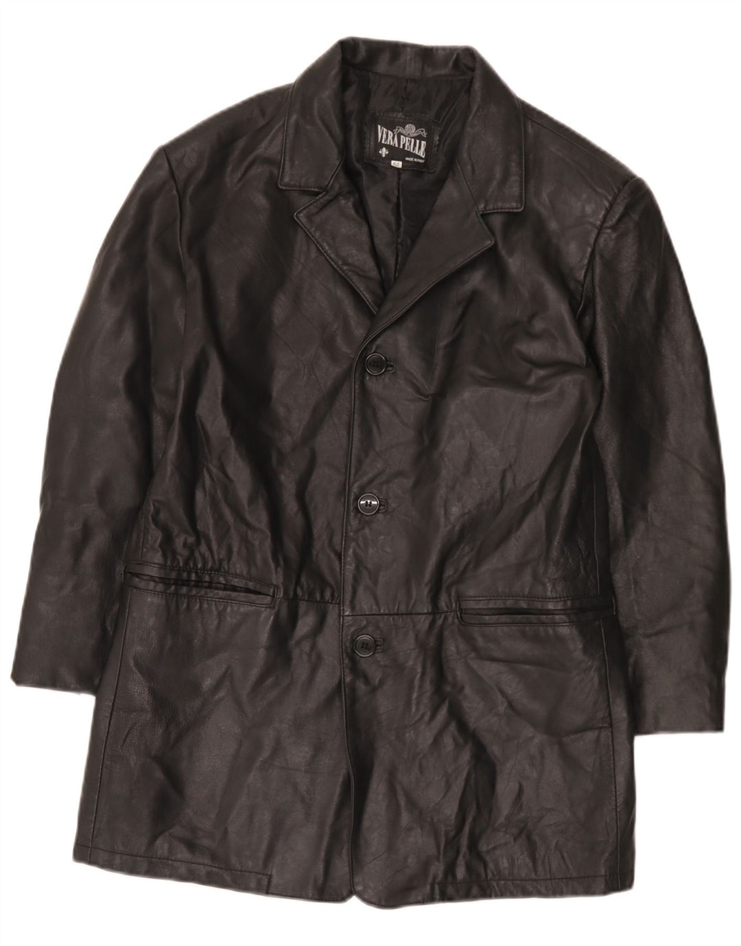 Vintage hombres 3 botones cuero Blazer chaqueta IT 52 XL cuero negro