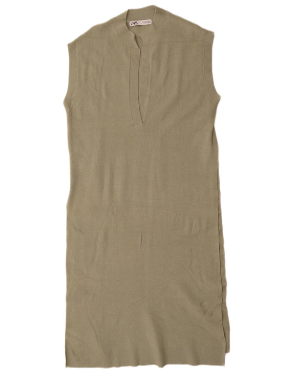 Zara Mujer Vestido Jersey Sin Mangas UK 40 Small Viscosa Verde