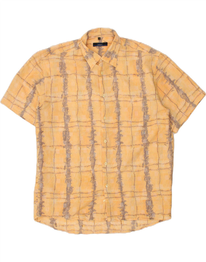 CASTELLO Mens Short Sleeve Shirt Size 42 Large Yellow Check Polyester Vintage Castello and Second-Hand Castello from Messina Hembry 