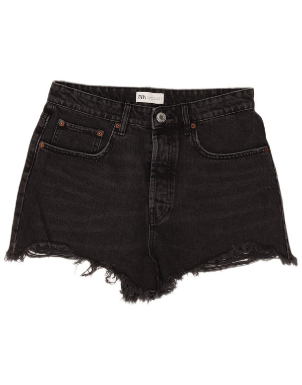 Zara Mujer Pantalones Cortos De Mezclilla De Cintura Alta EU 40 Medium W30 Negro