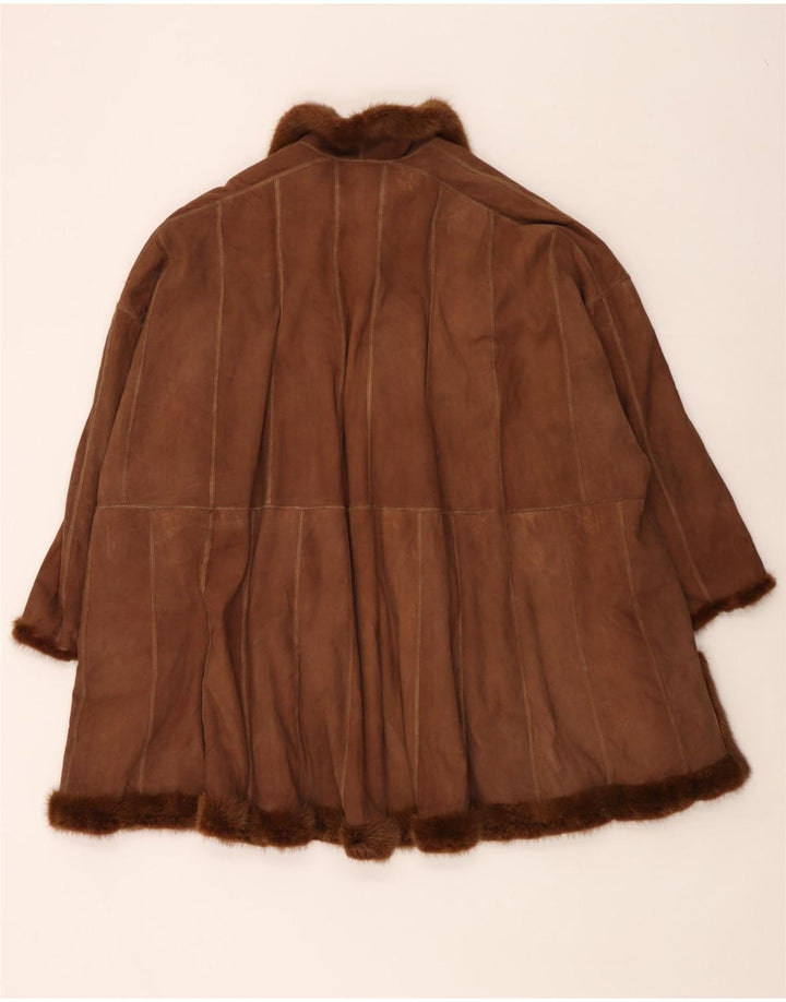 Vintage mujer abrigo de piel reversible de gran tamaño Reino Unido 18 XL marrón