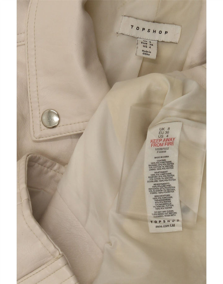 Topshop Chaqueta motera de piel sintética para mujer UK 8 Small Off White Poliuretano